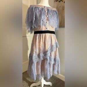Allison New York Anthropologie Lavender  Lace Off-the-Shoulder Midi Dress Large